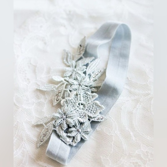 Tania Maras Lace Elastic Wedding Garters Swarovski Crystals Something Blue BHLDN - Picture 1 of 5